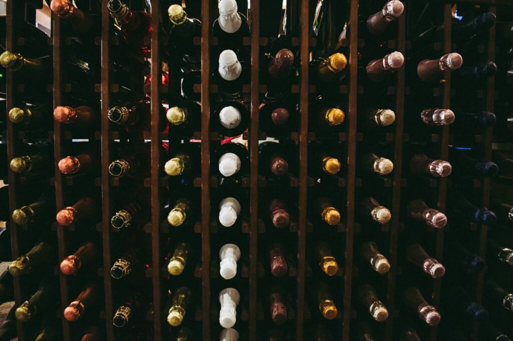 Assorted wine bottle on racks